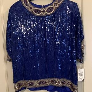 Vintage Justine Todd Blue Sequin Silk Top- Medium